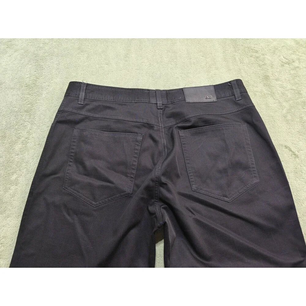 Enzo Mens Pants 38x29 Black Cotton Straight Leg 5 Pocket Trousers Paisley Trim
